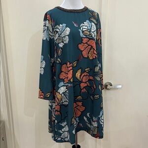 Maeve Teal and Orange Floral Long Sleeve Dress